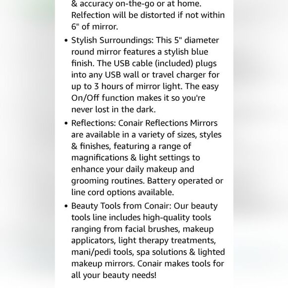 Conair Unbound Petite Rechargeable Compact LED-Lighted Mirror - Picture 12 of 13